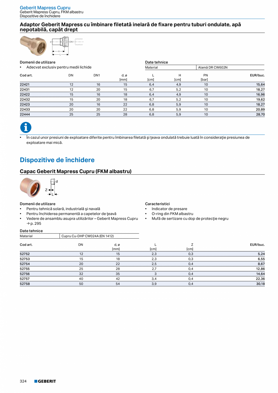 Pagina 323-Catalog GEBERIT - Sisteme de tevi - 2022  Catalog, brosura Romana nică de locuinţe, industrială...