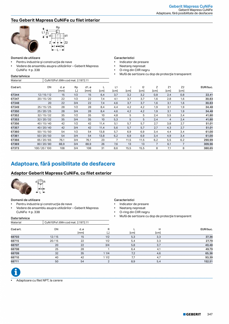 Pagina 346-Catalog GEBERIT - Sisteme de tevi - 2022  Catalog, brosura Romana r de presare
• Neetanş nepresat...