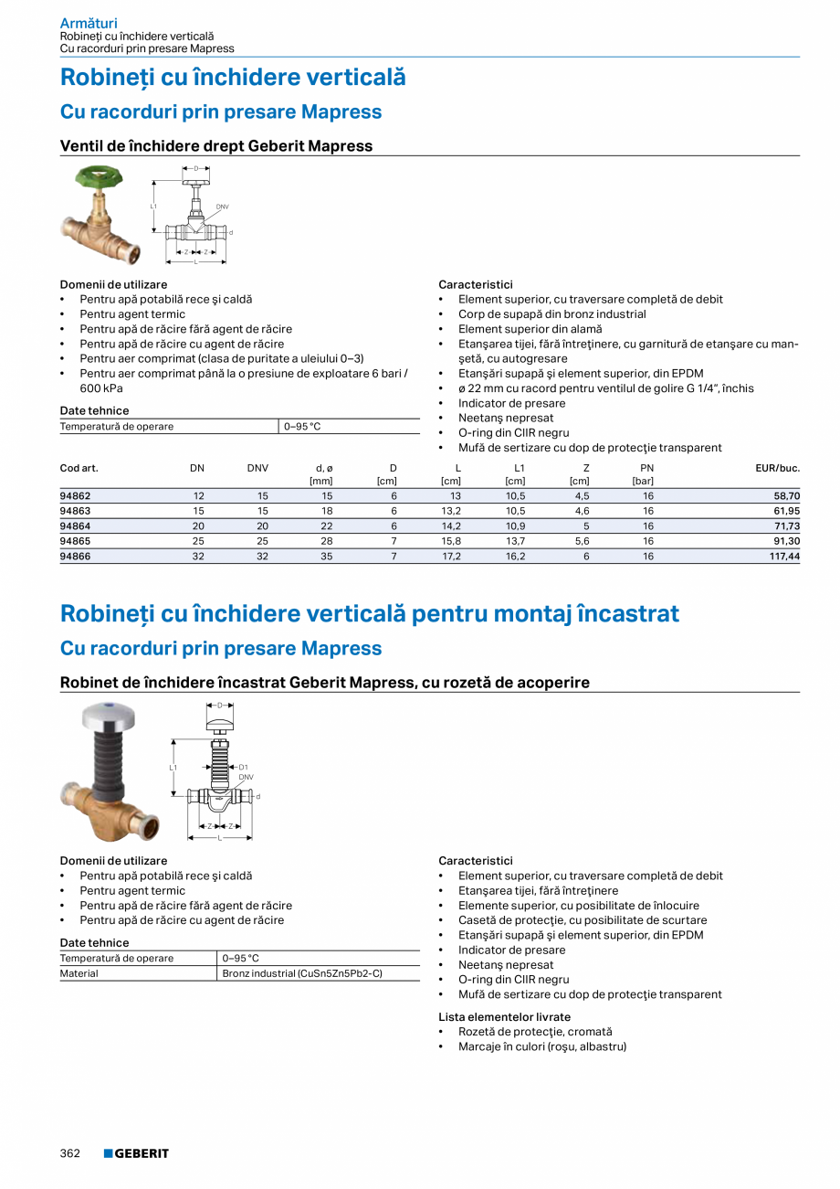 Pagina 361-Catalog GEBERIT - Sisteme de tevi - 2022  Catalog, brosura Romana t exterior (fără silicon)
5
+

G...