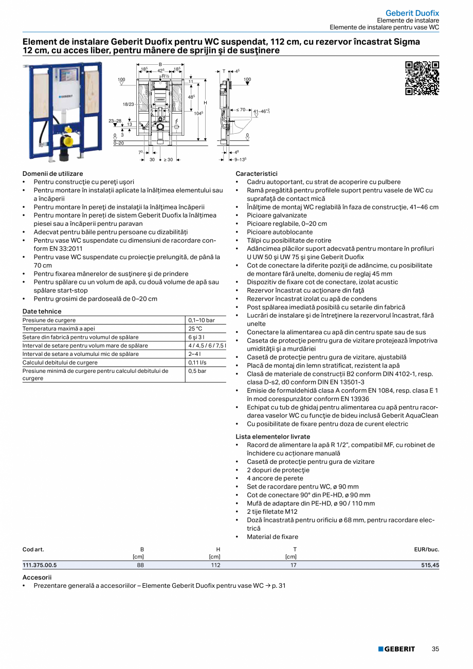 Pagina 34-Catalog GEBERIT - Sisteme sanitare - 2022  Catalog, brosura Romana  fixare
• Adâncime de montaj...