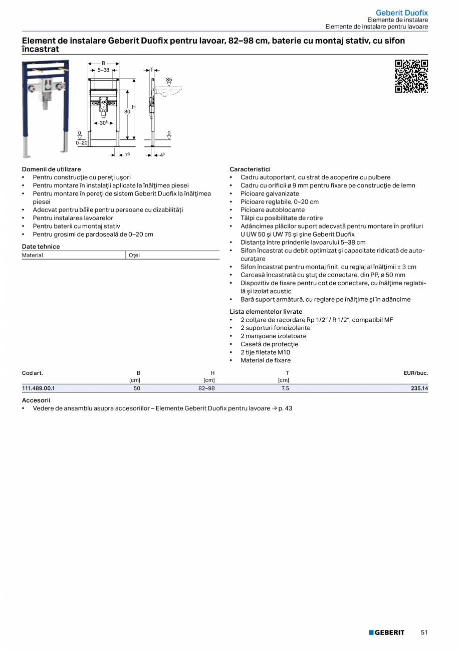 Pagina 50-Catalog GEBERIT - Sisteme sanitare - 2022  Catalog, brosura Romana nălţime reglabilă
•...