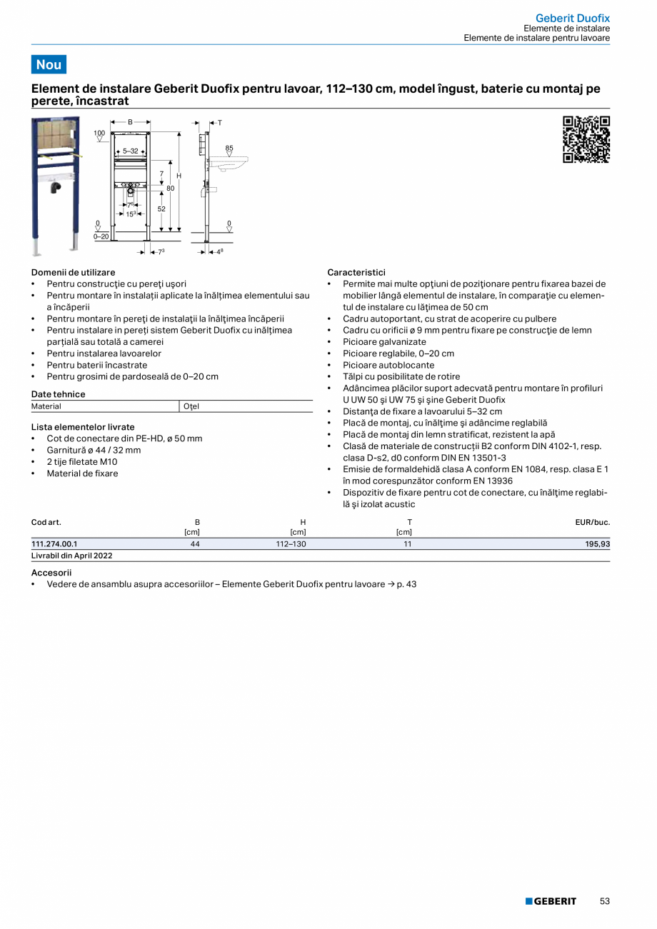 Pagina 52-Catalog GEBERIT - Sisteme sanitare - 2022  Catalog, brosura Romana 
Element de instalare Geberit...