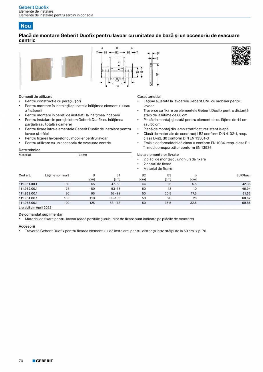 Pagina 69-Catalog GEBERIT - Sisteme sanitare - 2022  Catalog, brosura Romana 
• Cadru cu orificii ø 9 mm...