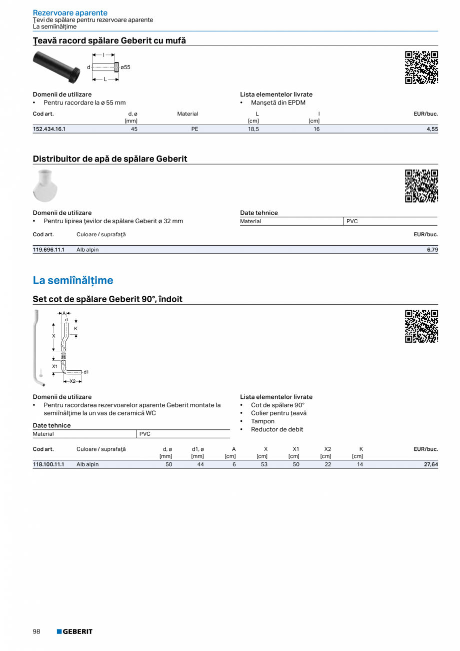 Pagina 97-Catalog GEBERIT - Sisteme sanitare - 2022  Catalog, brosura Romana ccesorii
• Vedere de ansamblu...