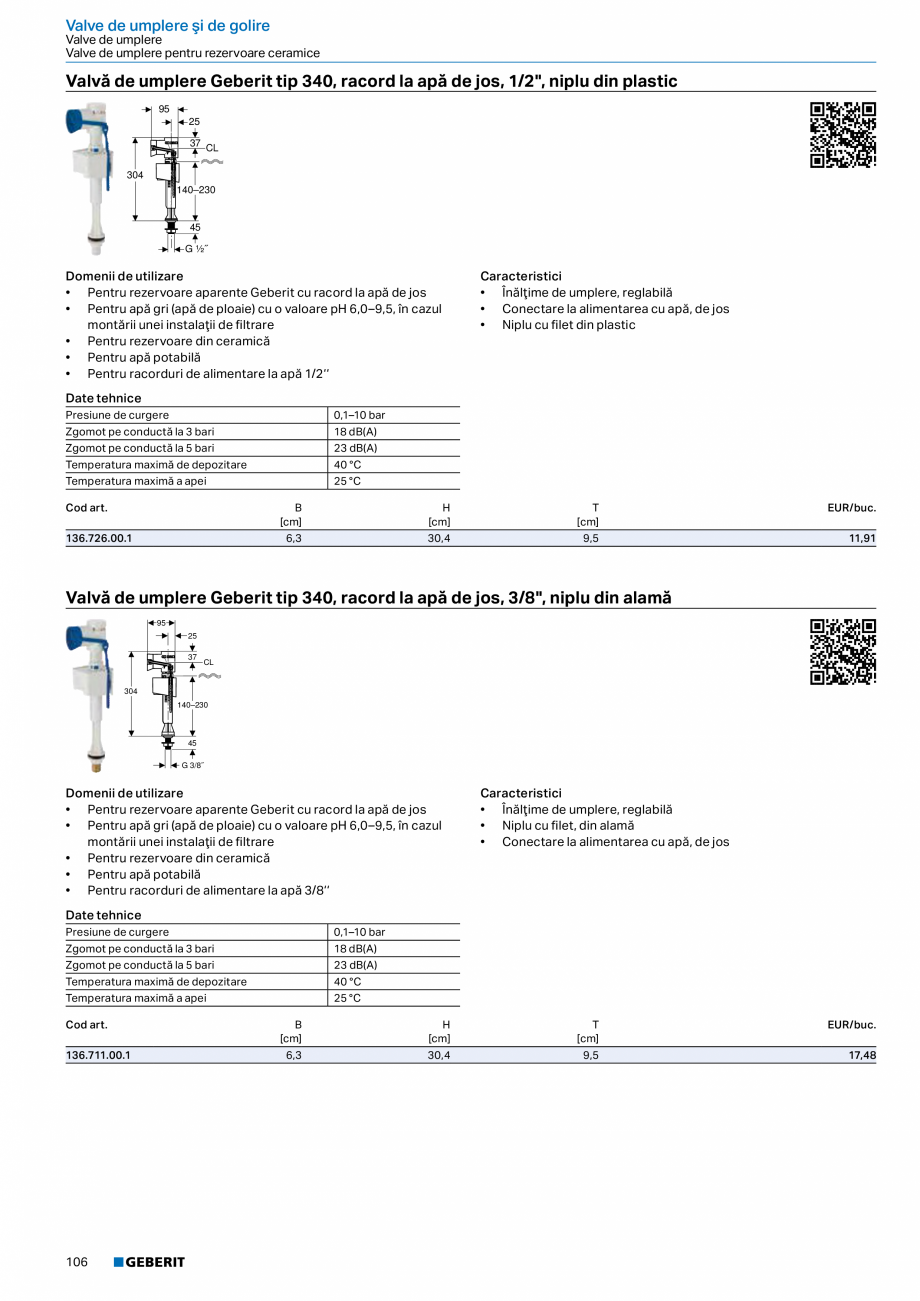 Pagina 105-Catalog GEBERIT - Sisteme sanitare - 2022  Catalog, brosura Romana  a camerei
• Pentru instalarea ...