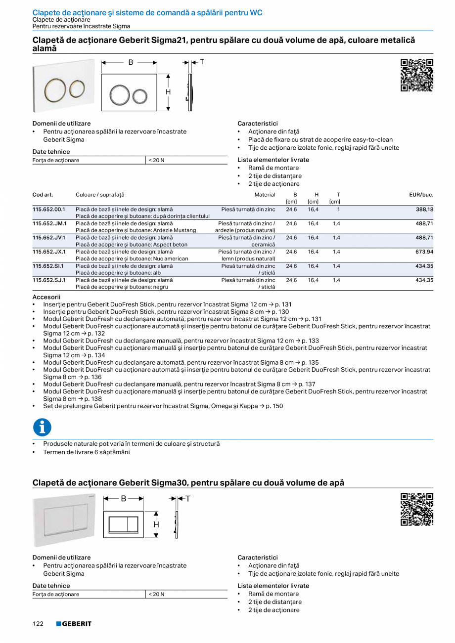 Pagina 121-Catalog GEBERIT - Sisteme sanitare - 2022  Catalog, brosura Romana tului sau
a încăperii
•...