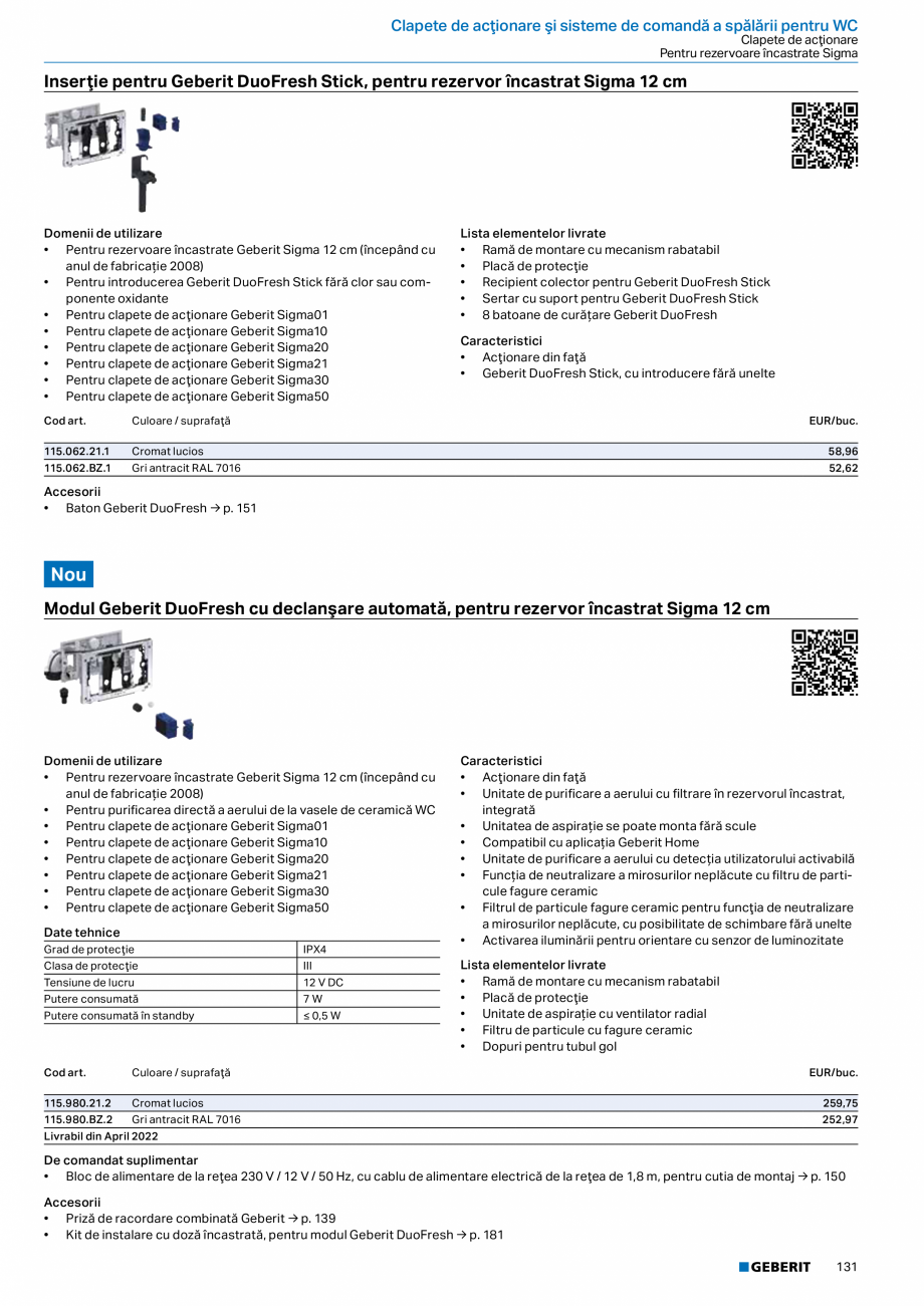 Pagina 130-Catalog GEBERIT - Sisteme sanitare - 2022  Catalog, brosura Romana  de reţinere încorporată
•...