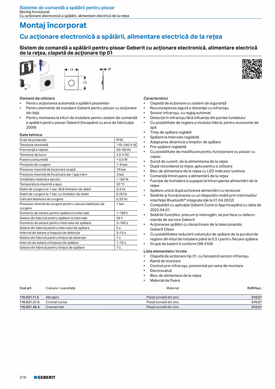 Pagina 215-Catalog GEBERIT - Sisteme sanitare - 2022  Catalog, brosura Romana  Cu înălţime reglabilă
•...