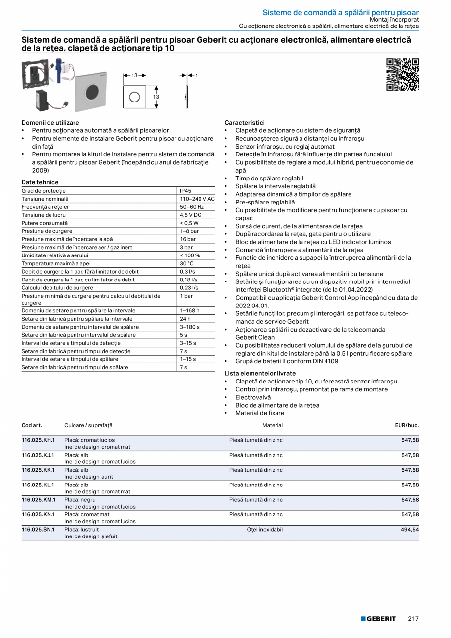 Pagina 216-Catalog GEBERIT - Sisteme sanitare - 2022  Catalog, brosura Romana d art.

Culoare / suprafaţă
...