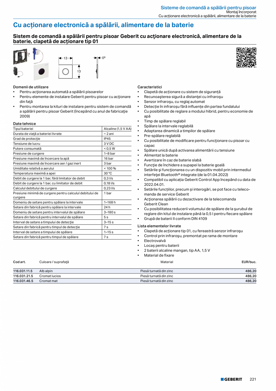 Pagina 220-Catalog GEBERIT - Sisteme sanitare - 2022  Catalog, brosura Romana e, reglabilă
• Niplu cu filet,...