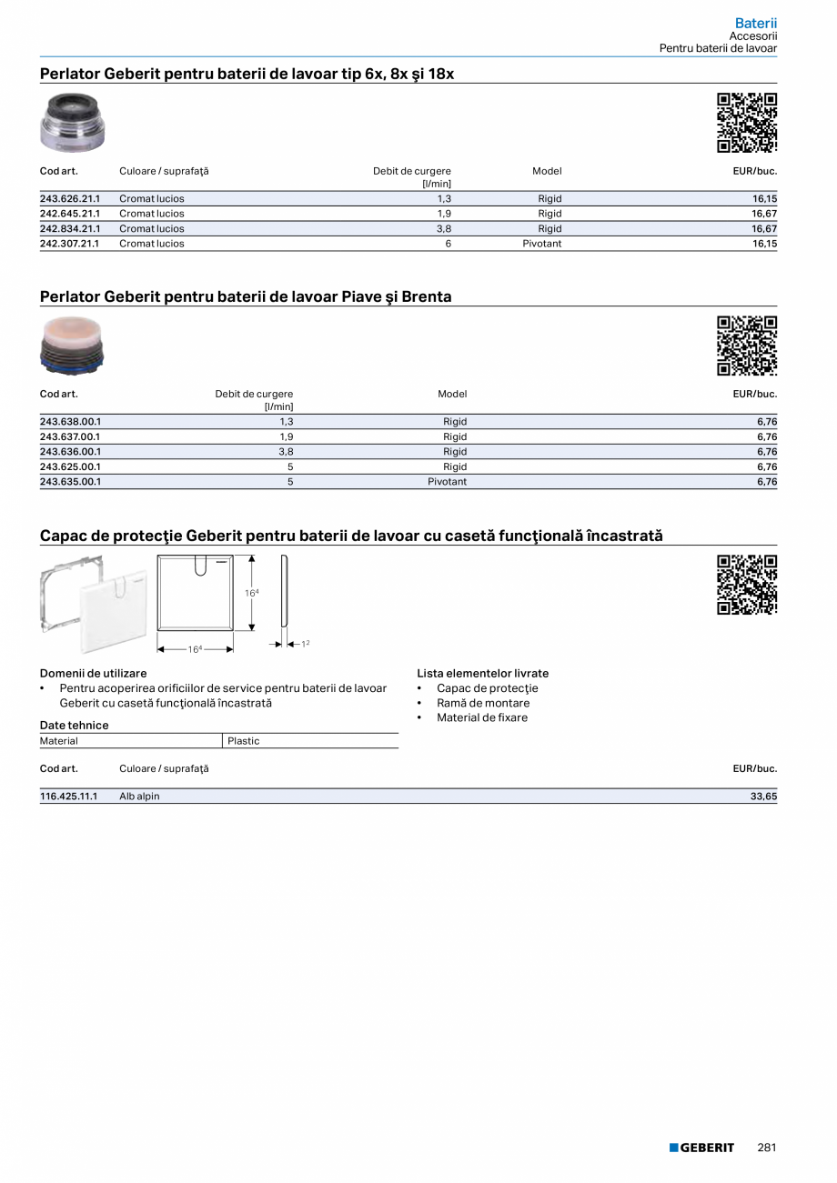 Pagina 280-Catalog GEBERIT - Sisteme sanitare - 2022  Catalog, brosura Romana onta fără scule
• Compatibil ...