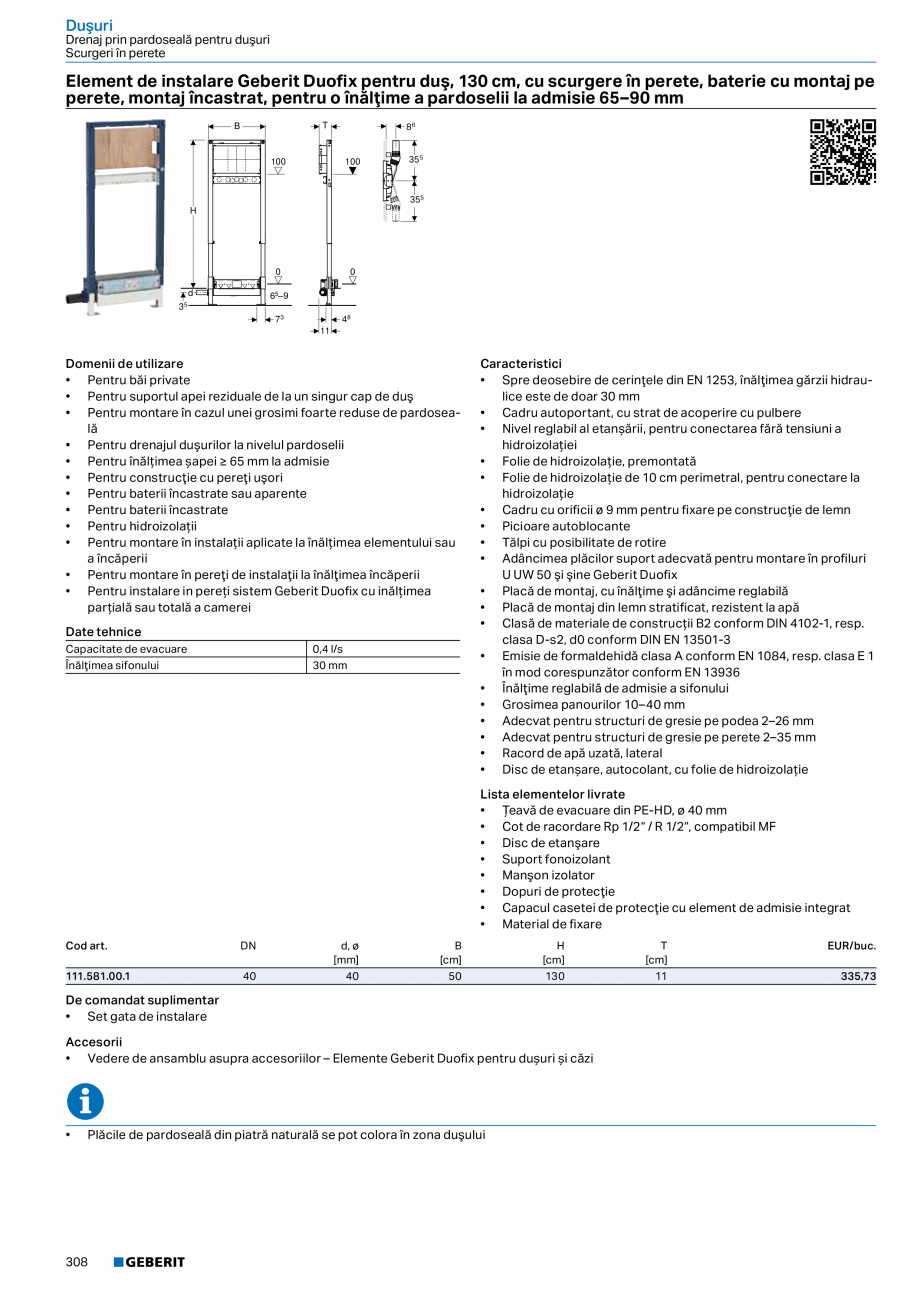 Pagina 307-Catalog GEBERIT - Sisteme sanitare - 2022  Catalog, brosura Romana zătoare ale faianţei
Cod art.

...