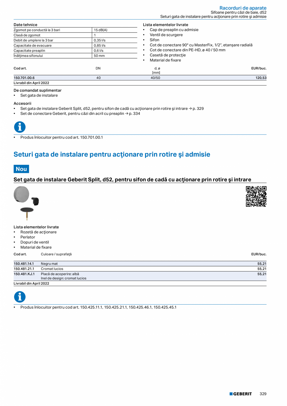 Pagina 328-Catalog GEBERIT - Sisteme sanitare - 2022  Catalog, brosura Romana eme de comandă a spălării...