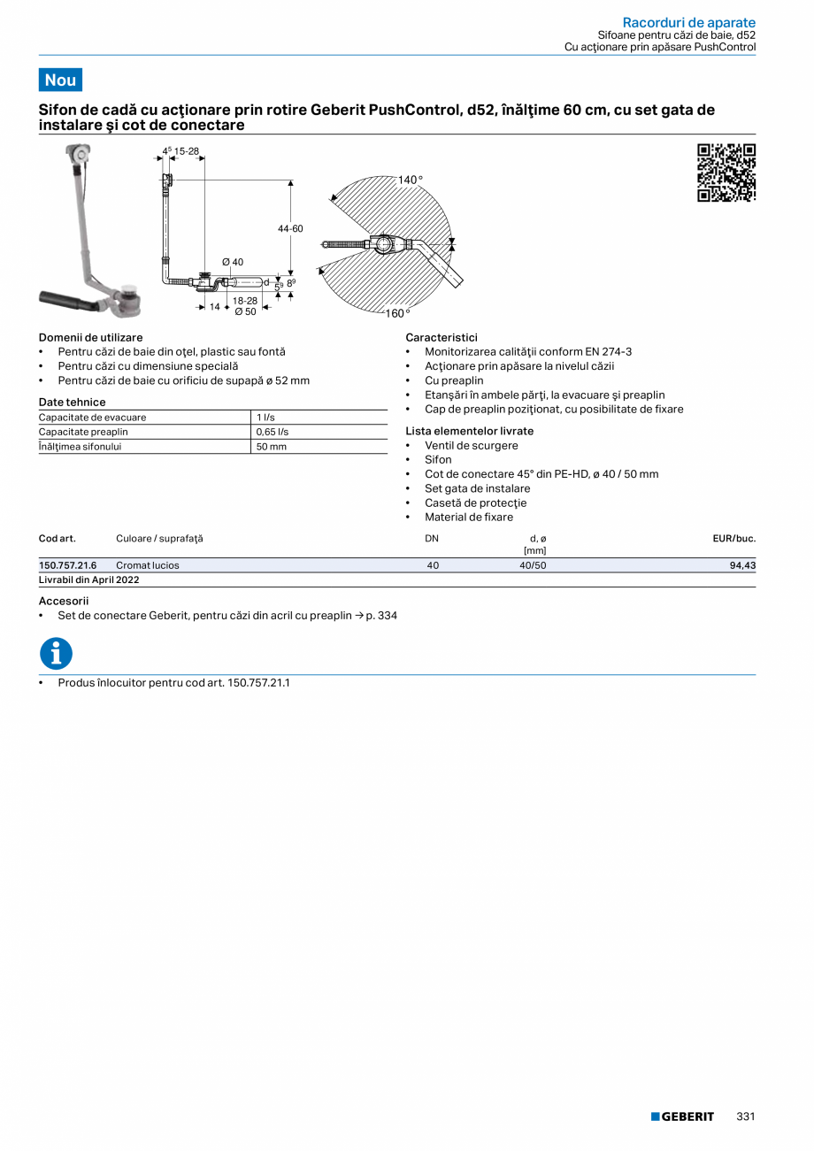 Pagina 330-Catalog GEBERIT - Sisteme sanitare - 2022  Catalog, brosura Romana  atingere pentru o spălare cu...