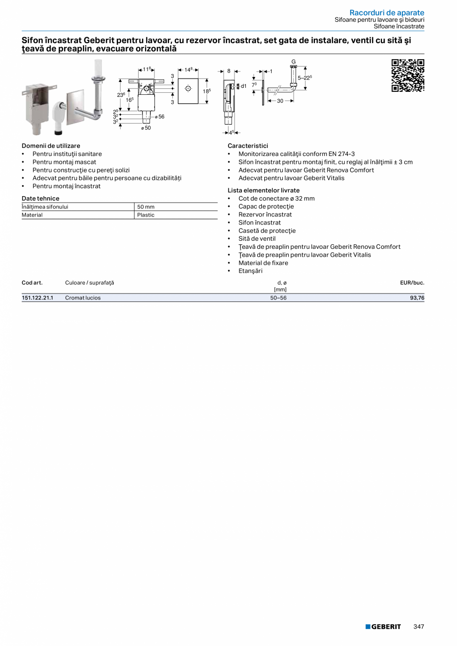 Pagina 346-Catalog GEBERIT - Sisteme sanitare - 2022  Catalog, brosura Romana gma10
• Ramă de montare
•...