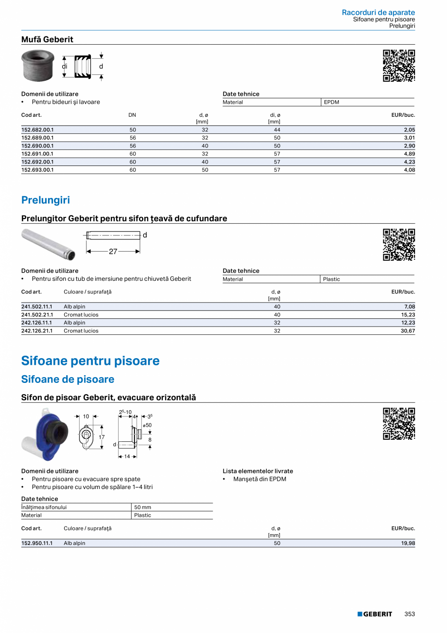 Pagina 352-Catalog GEBERIT - Sisteme sanitare - 2022  Catalog, brosura Romana fabrică pentru intervalul de...