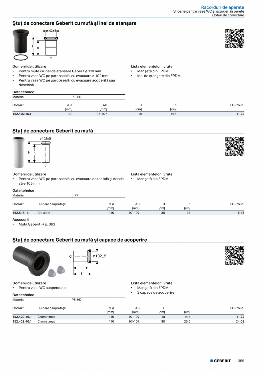 Pagina 358-Catalog GEBERIT - Sisteme sanitare - 2022  Catalog, brosura Romana  şi semipublice
• Pentru...