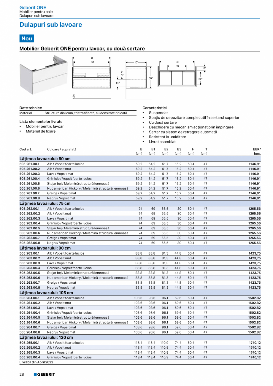 Pagina 26-Catalog GEBERIT - Colectii 2022-2023  Catalog, brosura Romana  model cu economie de
spaţiu
Cod art....