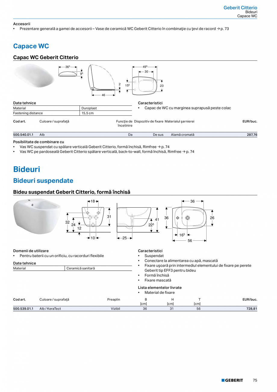 Pagina 63-Catalog GEBERIT - Colectii 2022-2023  Catalog, brosura Romana acuare verticală
• Lavoar pe blat...