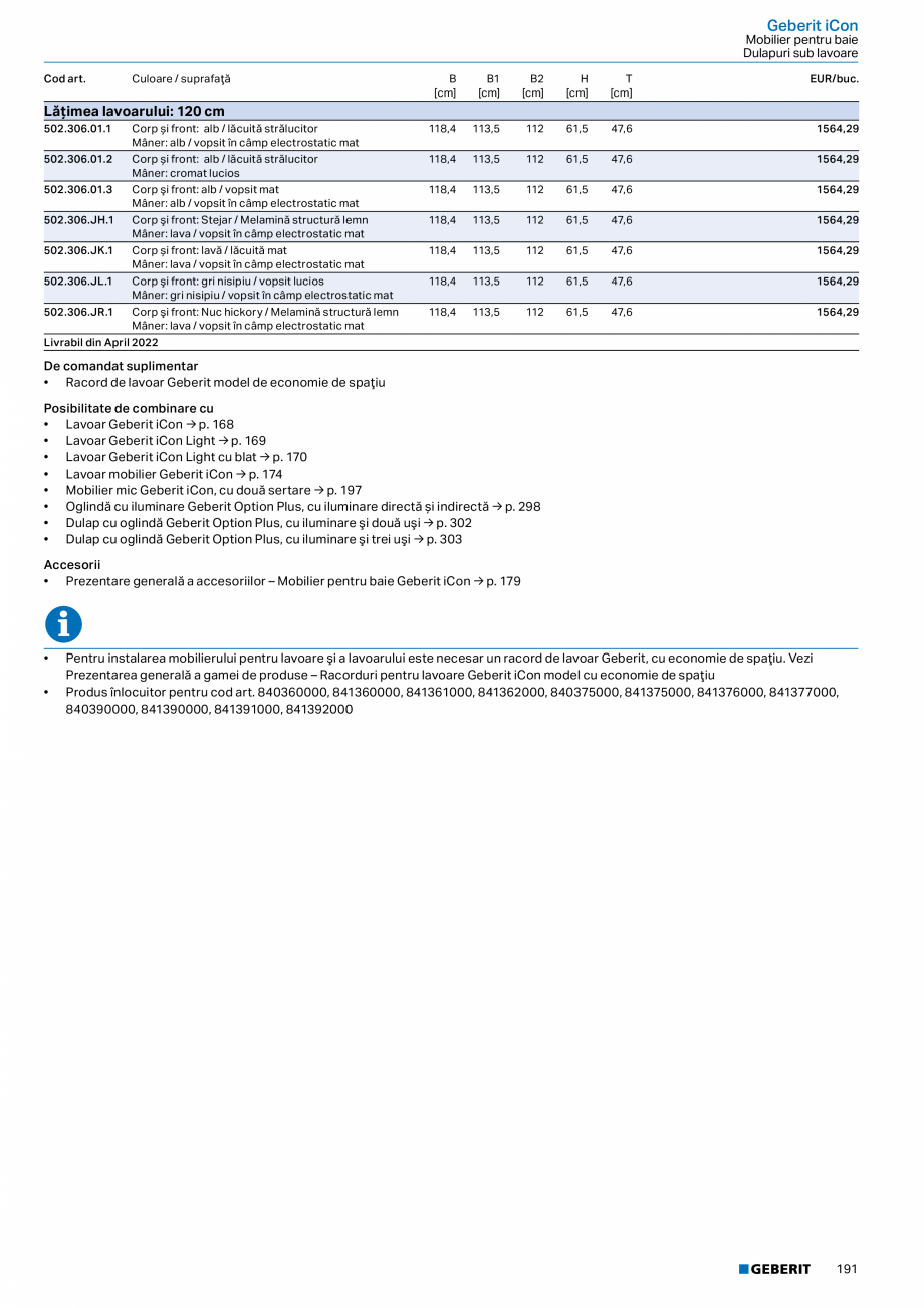 Pagina 179-Catalog GEBERIT - Colectii 2022-2023  Catalog, brosura Romana divizare T, pentru sertar superior
323...