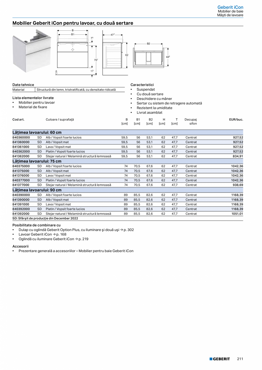 Pagina 199-Catalog GEBERIT - Colectii 2022-2023  Catalog, brosura Romana  Rezistent la umiditate
• Front...