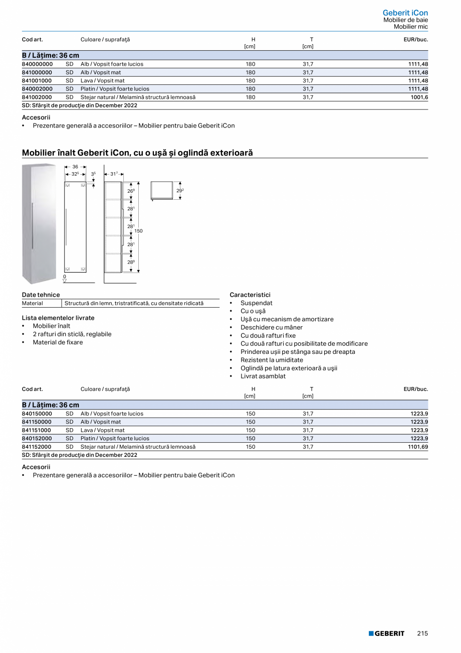 Pagina 203-Catalog GEBERIT - Colectii 2022-2023  Catalog, brosura Romana reglare
• Prinderea ușii pe stânga...