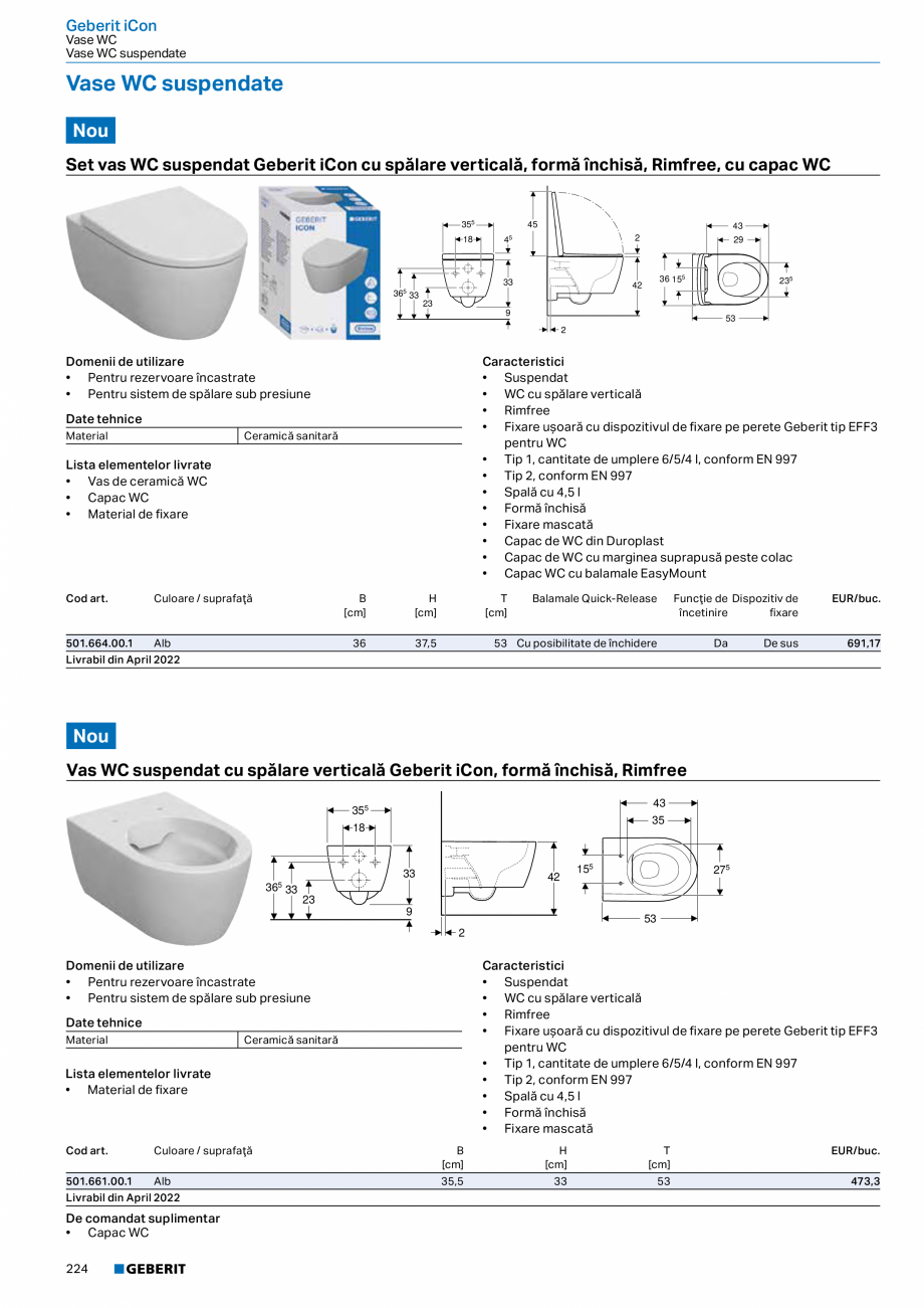 Pagina 212-Catalog GEBERIT - Colectii 2022-2023  Catalog, brosura Romana n mascat
Alb, orificiu de robinet...