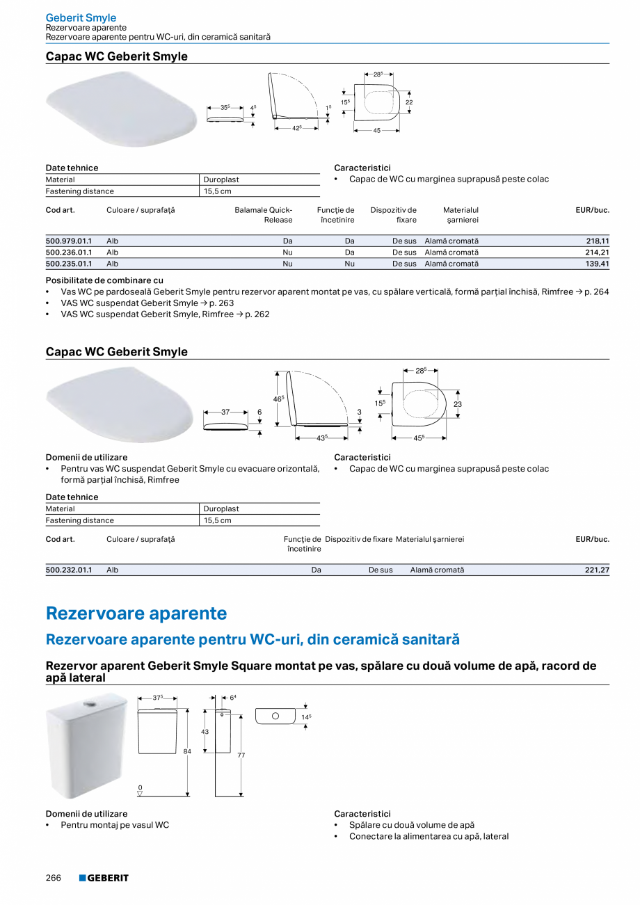 Pagina 254-Catalog GEBERIT - Colectii 2022-2023  Catalog, brosura Romana  tehnice
Material

Duroplast
...