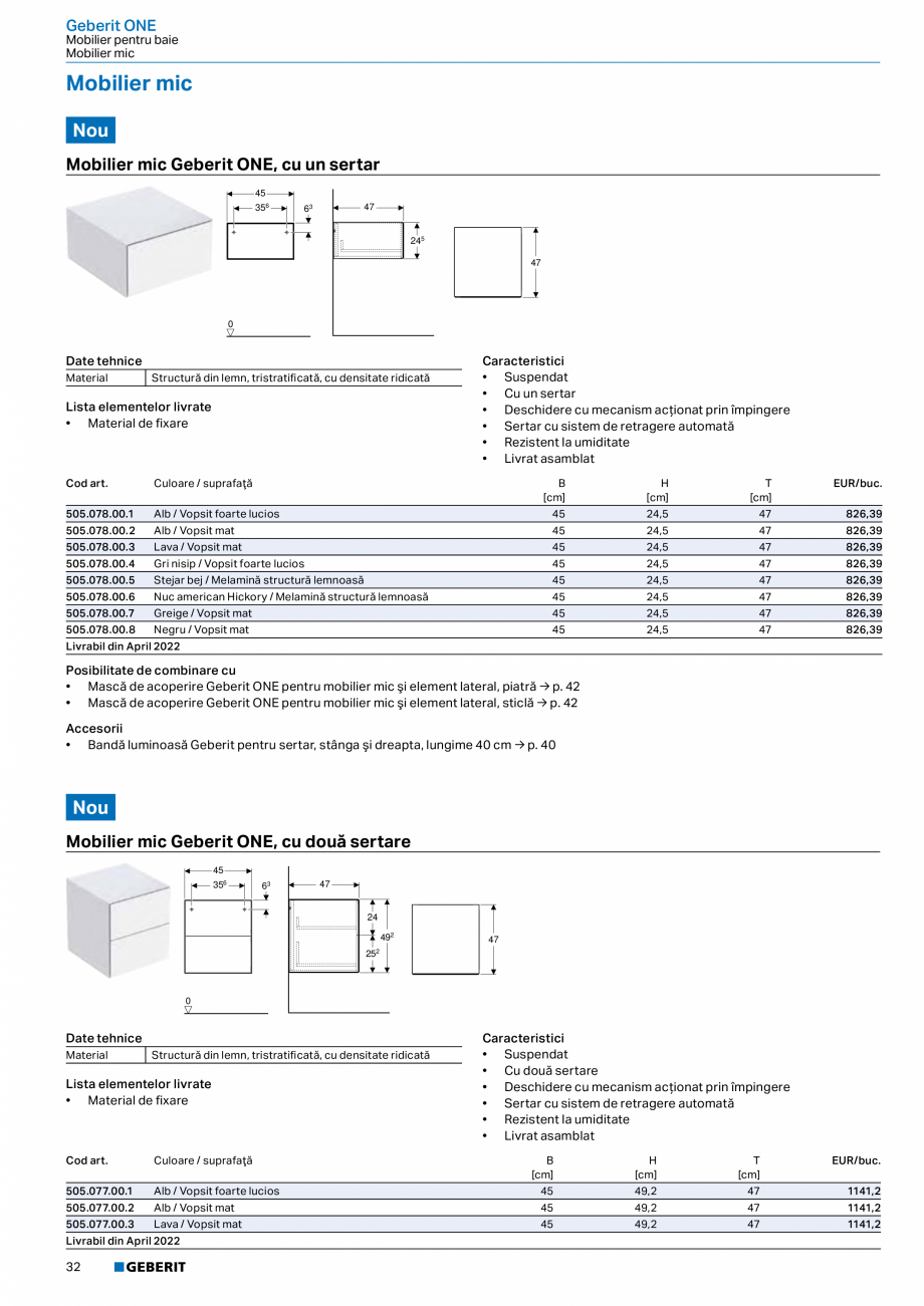Pagina 293-Catalog GEBERIT - Colectii 2022-2023  Catalog, brosura Romana lavoar, cu două sertare → p. 190
...