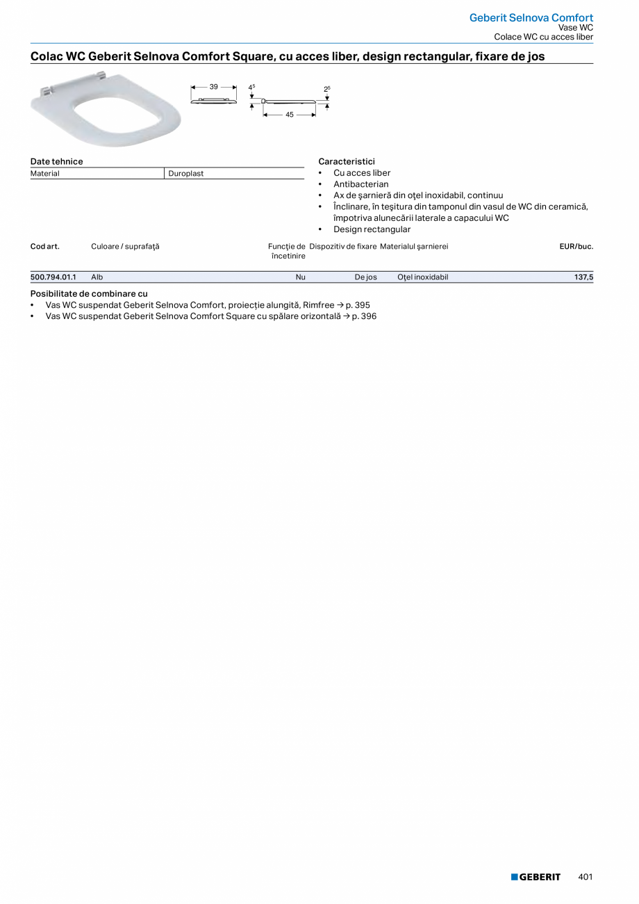 Pagina 400-Catalog GEBERIT - Colectii 2022-2023  Catalog, brosura Romana  Fixare mascată
• Capac de WC din...