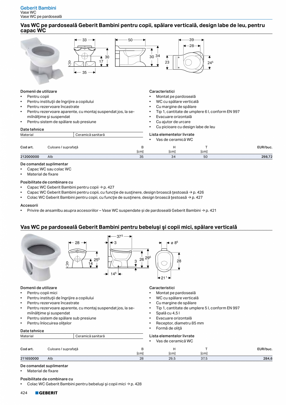 Pagina 423-Catalog GEBERIT - Colectii 2022-2023  Catalog, brosura Romana 9
Pisoare................................