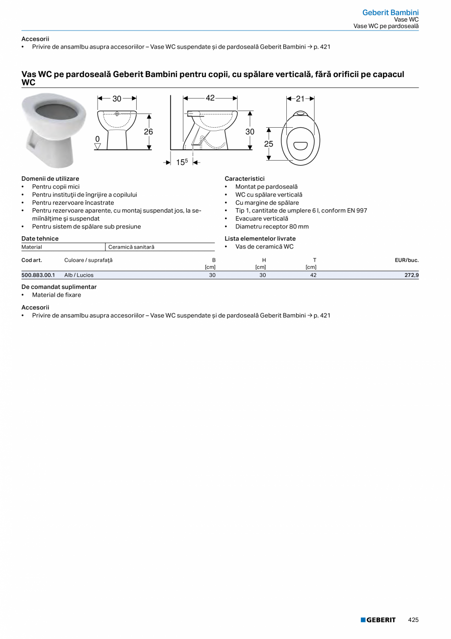 Pagina 424-Catalog GEBERIT - Colectii 2022-2023  Catalog, brosura Romana 
Alb, orificiu de robinet stânga şi ...