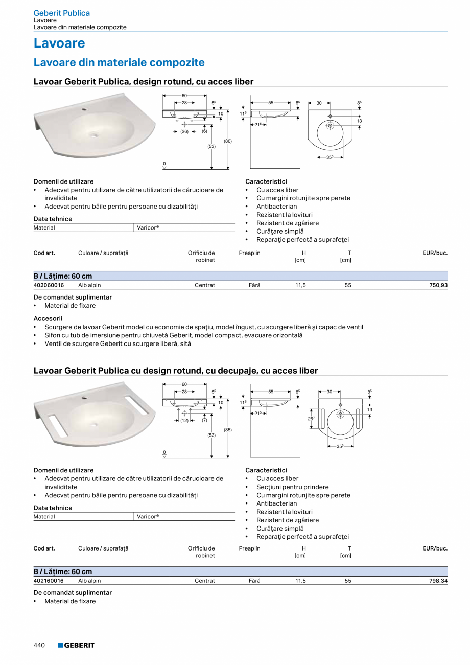 Pagina 439-Catalog GEBERIT - Colectii 2022-2023  Catalog, brosura Romana  mobilier lavoar încorporat = 4...