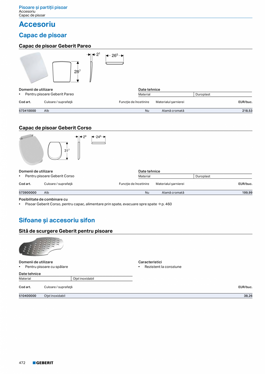 Pagina 471-Catalog GEBERIT - Colectii 2022-2023  Catalog, brosura Romana ilitate de combinare cu
• Vas WC pe ...