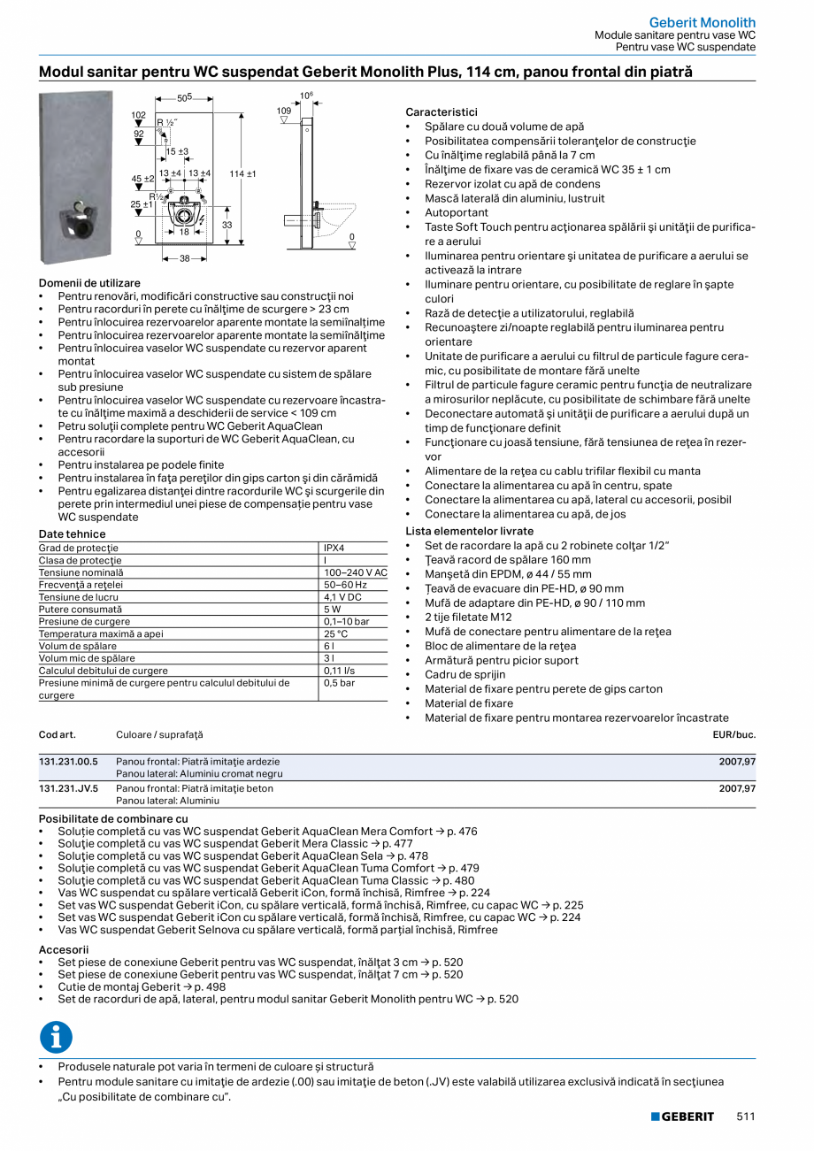 Pagina 510-Catalog GEBERIT - Colectii 2022-2023  Catalog, brosura Romana inet → p. 278
• Lavoar pe blat...