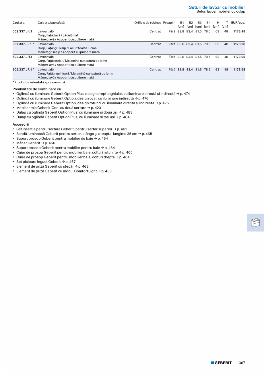 Pagina 366-Catalog Colectii de baie si sisteme sanitare  Catalog, brosura Romana  Geberit cu cot de spălare...
