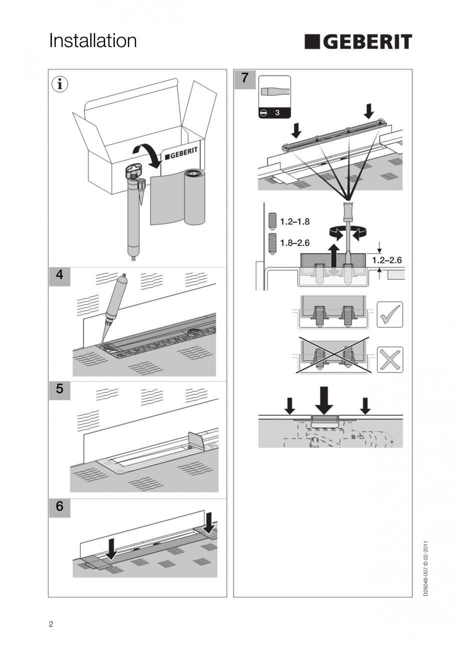 Pagina 2-Capac rigola liniara pentru dus GEBERIT Scurgere in pardoseala Instructiuni montaj, utilizare...