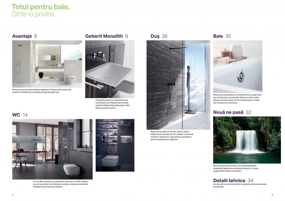 Pagina 3 - Design inteligent pentru baie 2014 GEBERIT Scurgere in pardoseala, Scurgere in perete,...