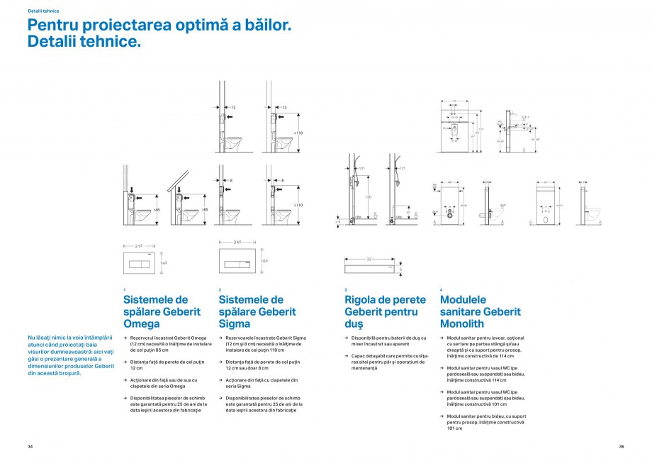 Pagina 18 - Design inteligent pentru baie 2014 GEBERIT Scurgere in pardoseala, Scurgere in perete,...