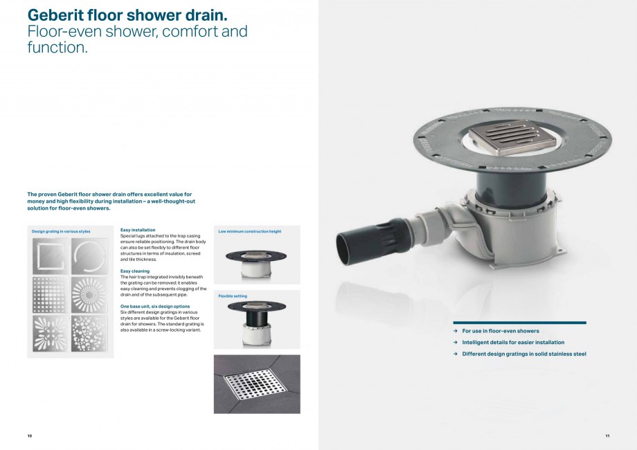 Pagina 6-Rigole si scurgeri de dus GEBERIT Scurgere in pardoseala Catalog, brosura Engleza Geberit shower...