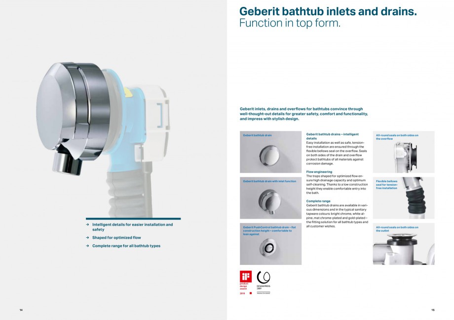 Pagina 8-Rigole si scurgeri de dus GEBERIT Scurgere in pardoseala Catalog, brosura Engleza in all
common...
