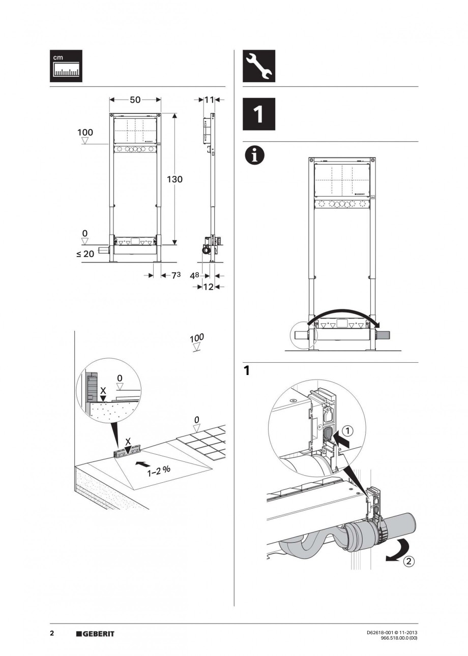 Pagina 2-Instructiuni montaj pentru rigola de scurgere in perete pentru dus GEBERIT Instructiuni montaj,...