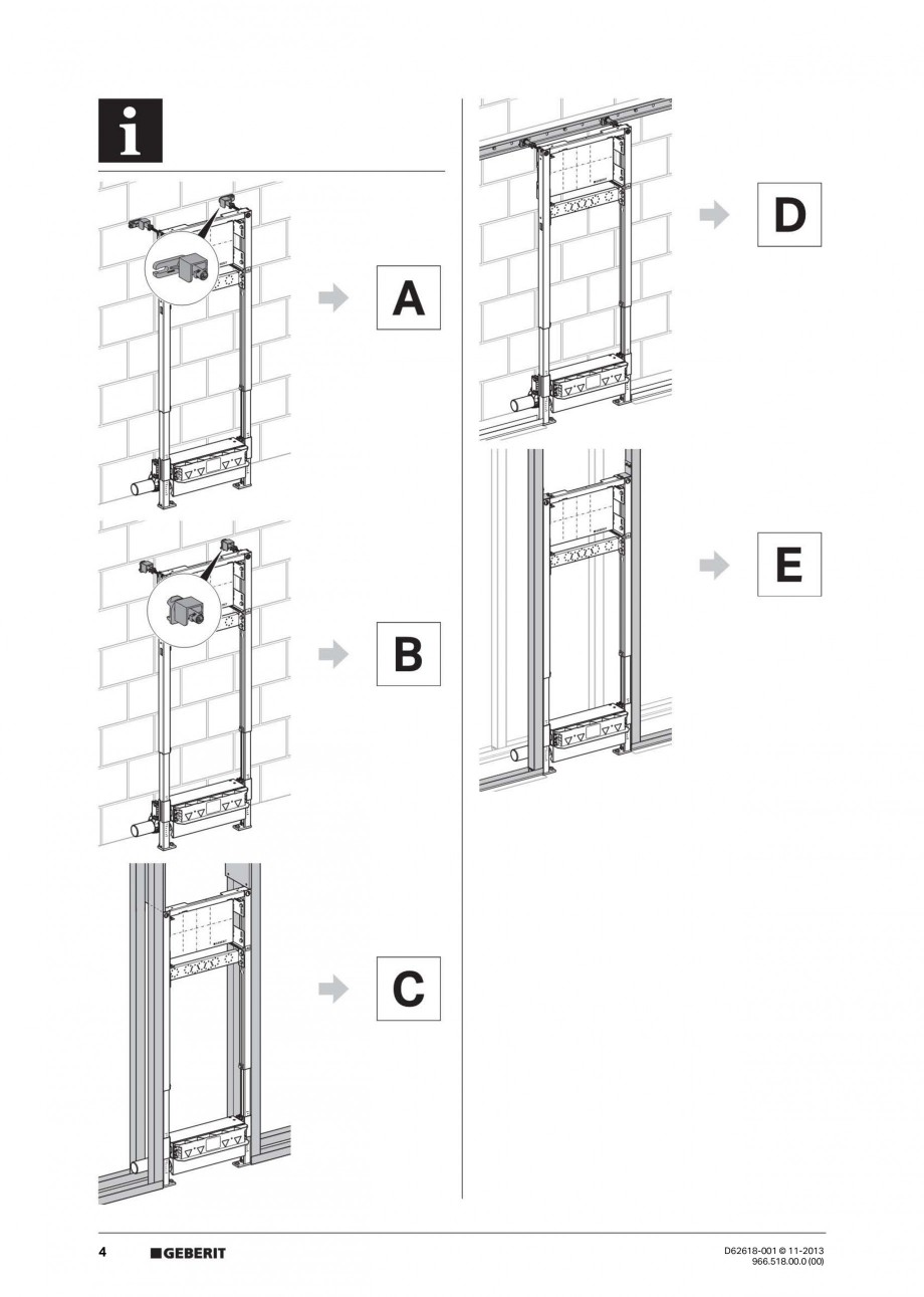 Pagina 4-Instructiuni montaj pentru rigola de scurgere in perete pentru dus GEBERIT Instructiuni montaj,...