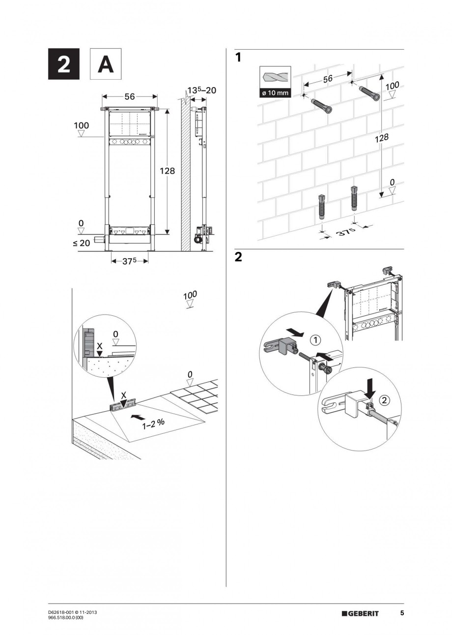 Pagina 5-Instructiuni montaj pentru rigola de scurgere in perete pentru dus GEBERIT Instructiuni montaj,...