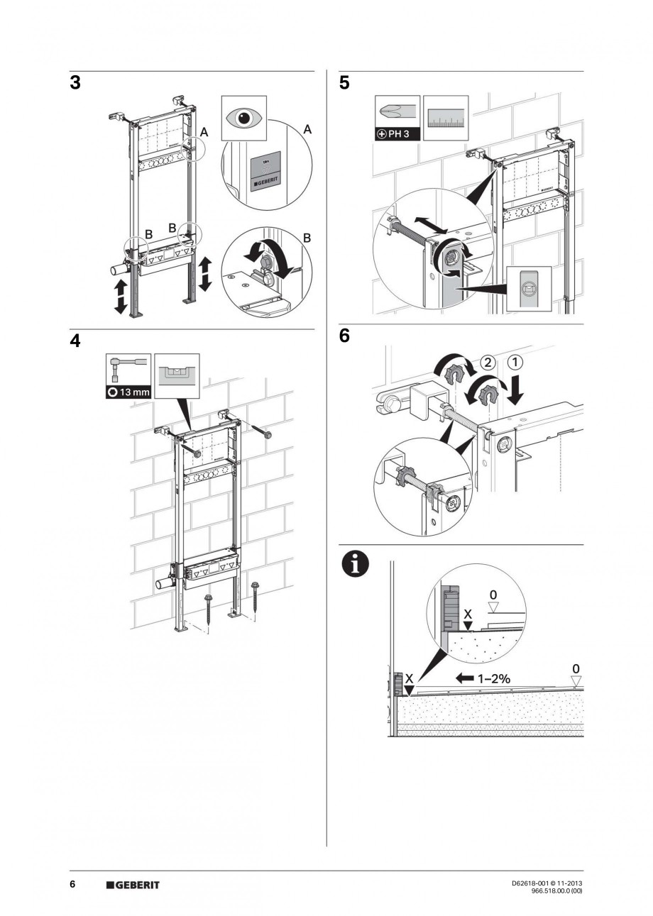 Pagina 6-Instructiuni montaj pentru rigola de scurgere in perete pentru dus GEBERIT Instructiuni montaj,...