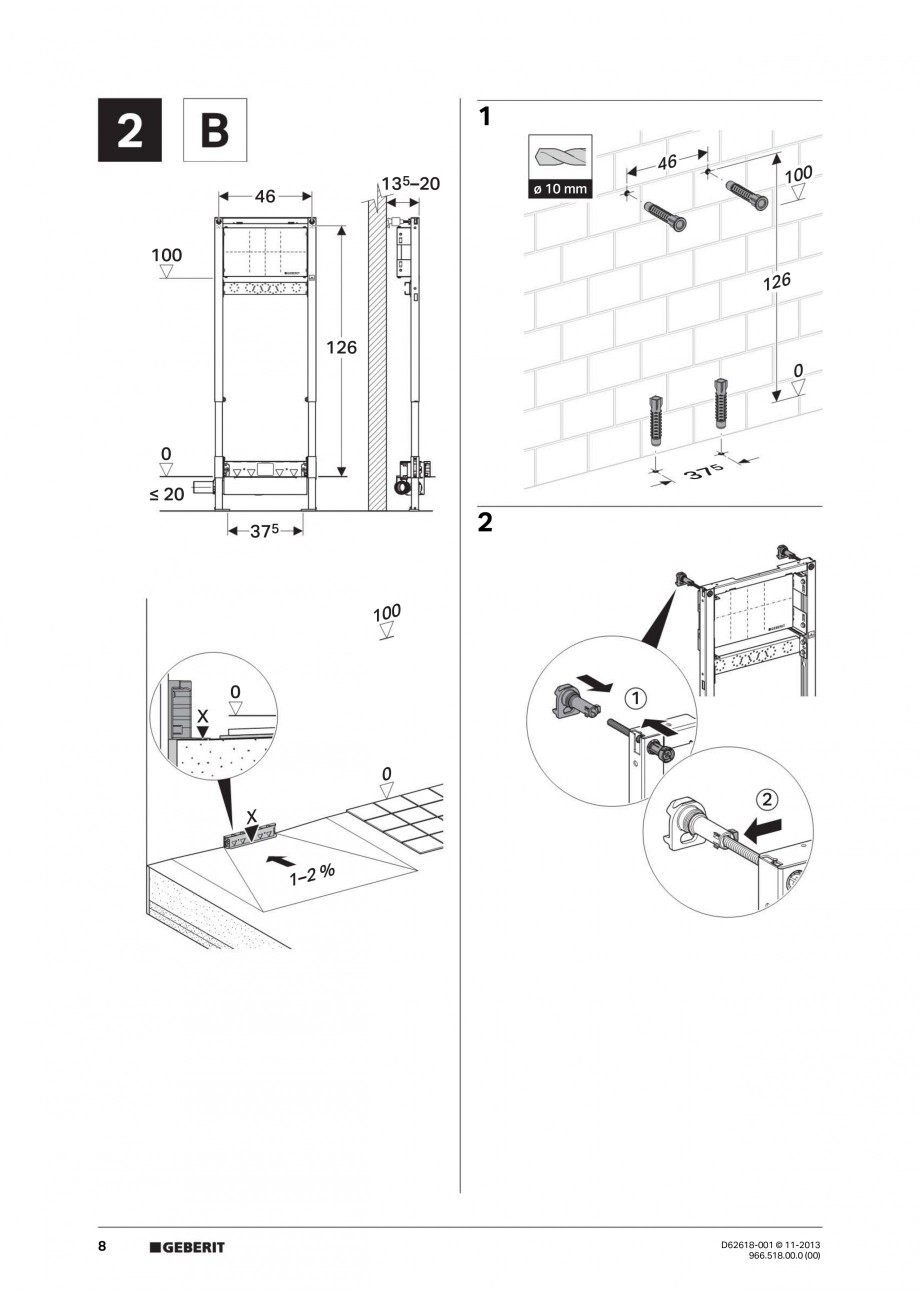 Pagina 8-Instructiuni montaj pentru rigola de scurgere in perete pentru dus GEBERIT Instructiuni montaj,...