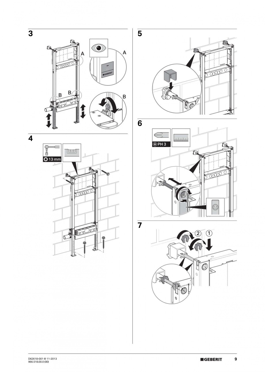 Pagina 9-Instructiuni montaj pentru rigola de scurgere in perete pentru dus GEBERIT Instructiuni montaj,...