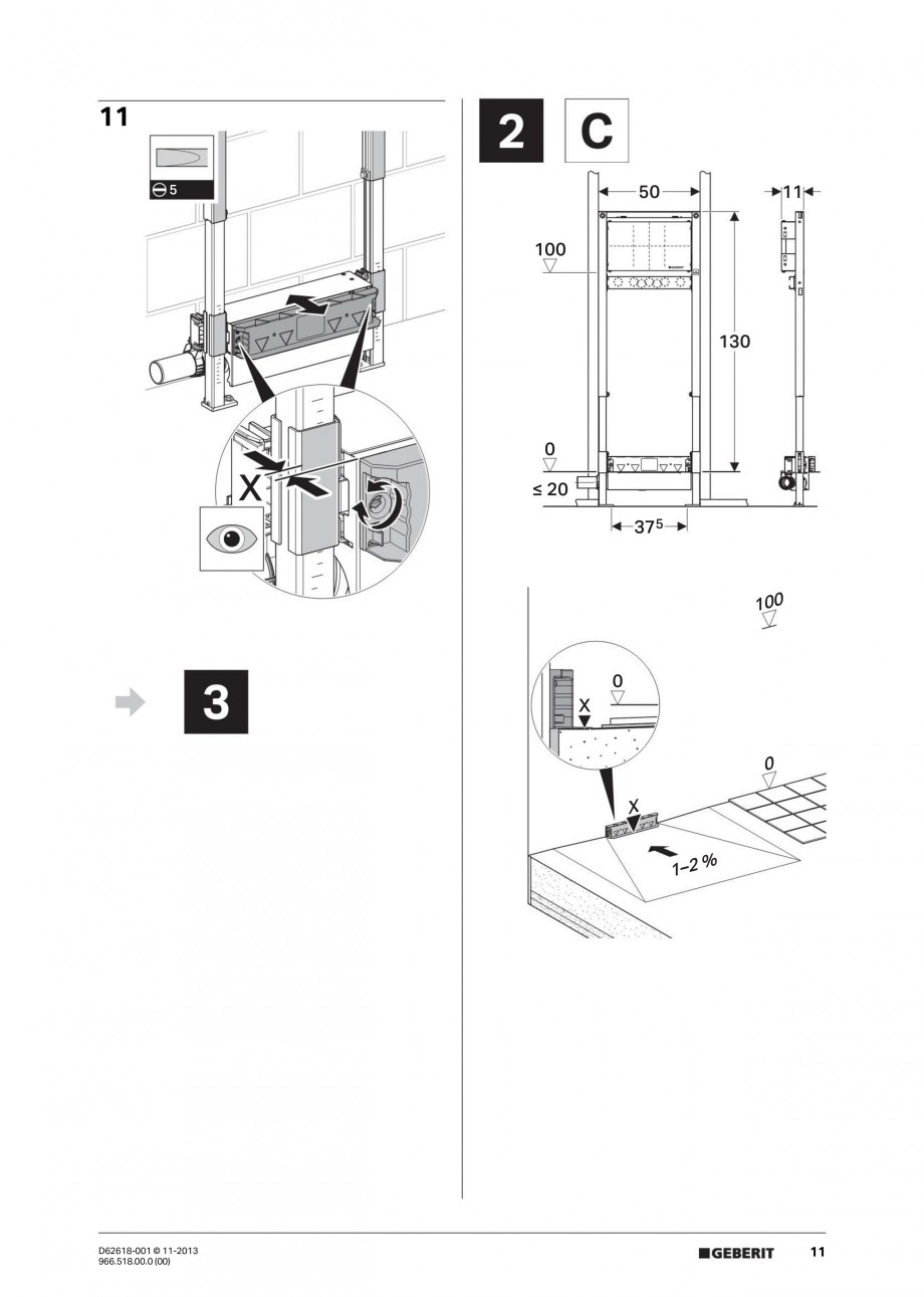 Pagina 11-Instructiuni montaj pentru rigola de scurgere in perete pentru dus GEBERIT Instructiuni montaj,...