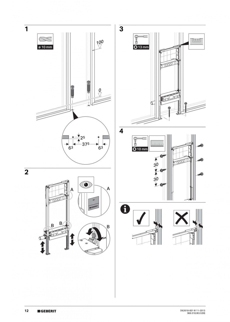 Pagina 12-Instructiuni montaj pentru rigola de scurgere in perete pentru dus GEBERIT Instructiuni montaj,...