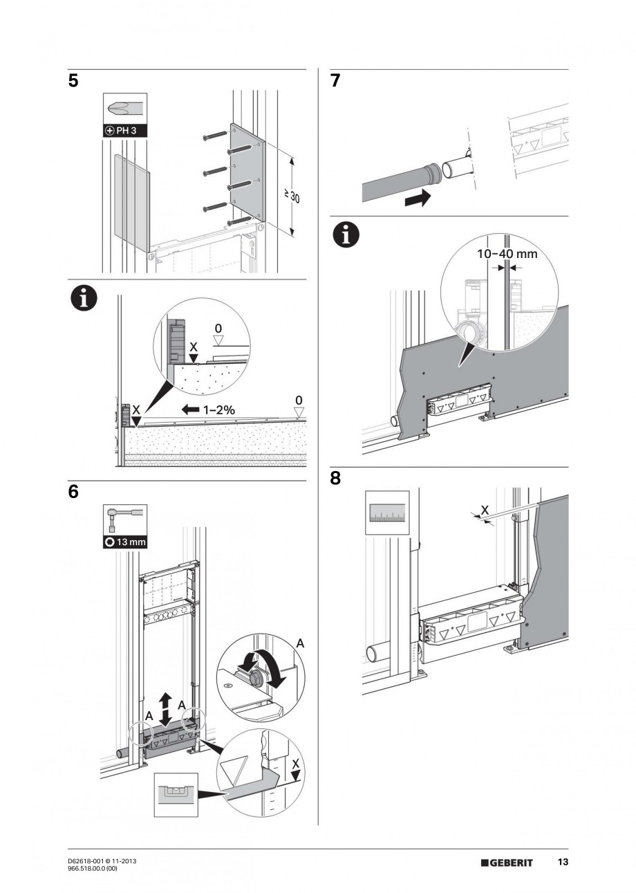 Pagina 13-Instructiuni montaj pentru rigola de scurgere in perete pentru dus GEBERIT Instructiuni montaj,...